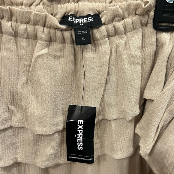 Express Tan Ruffled Off-Shoulder Blouse - Picture 2 of 4